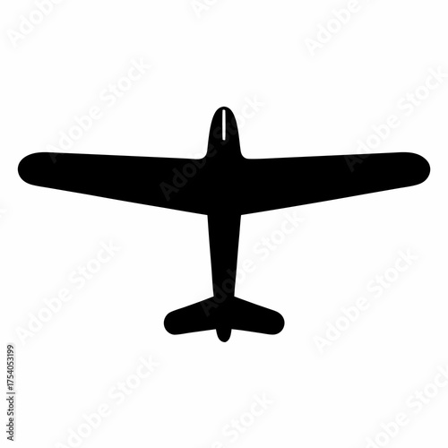 Simple black silhouette of a small airplane with straight wings design