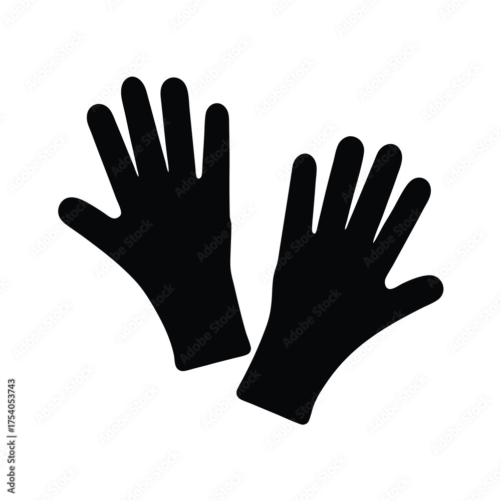 Fototapeta premium Black silhouette of a pair of gardening gloves isolated on white