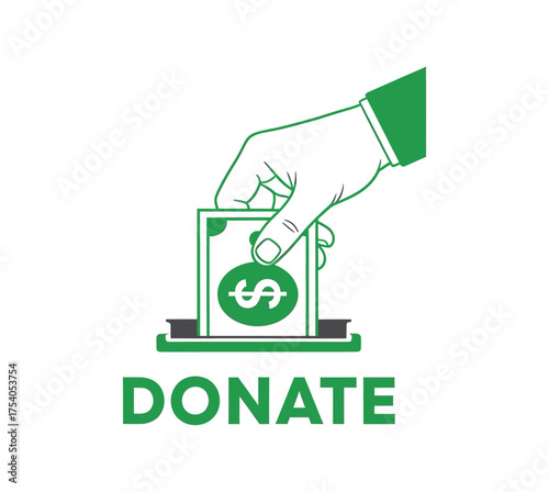 Donate concept isolated on, featuring a hand placing money into a donation slot, emphasizing the act of giving and supporting a cause on transparent background