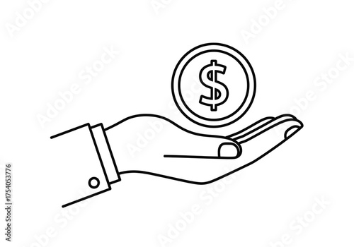 Hand holding a dollar coin, representing financial assistance, investment, and economic opportunity, isolated on on transparent background