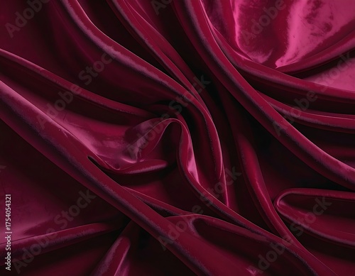 Swirling folds of deep magenta fabric display rich textures and light play