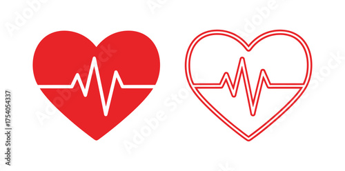 Heartbeat symbol in red color, representing vitality and health, isolated on on transparent background