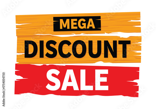 Mega discount sale sign with wooden planks isolated on, advertising a big promotion with attractive offer for customer on transparent background