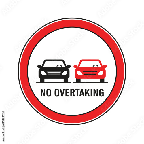 No overtaking sign isolated on road traffic sign indicating a prohibition of passing other vehicles on the road for safety and regulation on transparent background