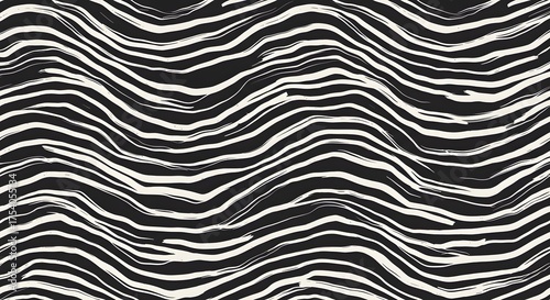 Abstract black & white wavy pattern. Textured lines form flowing, organic shapes across the image