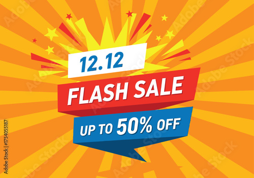 1212 flash sale up to 50% off promotion banner isolated on, perfect for attracting customers with its eyecatching design and vibrant colors on transparent background