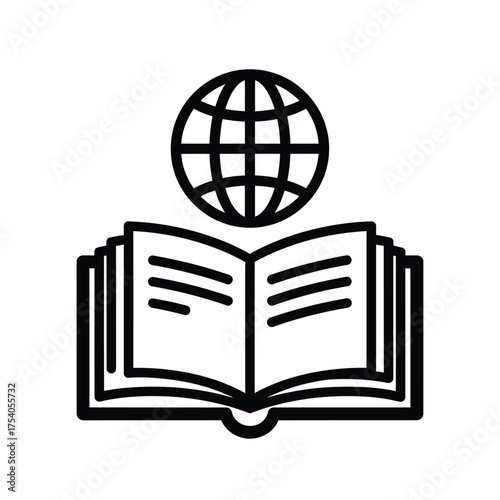 Open book with globe on top, symbolizing global education, knowledge, and learning, isolated on on transparent background