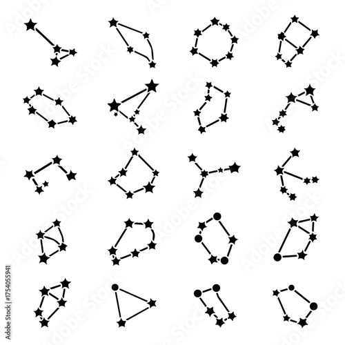 A complete set of various star constellations and zodiac signs.