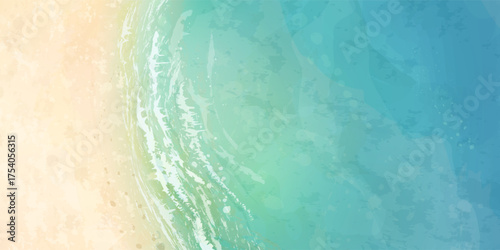 Vector beautiful realistic top view illustration of sandy summer beach. Seascape horizontal banner design template. Tropical background. Resort backdrop
