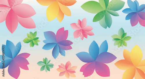 A vibrant and colorful vector illustration featuring a delightful array of flowers in full bloom against a soft, gradient background, creating a cheerful scene