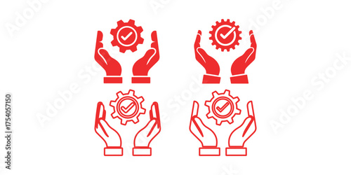 Hands Holding Gear Icon Set Conveying Support, Maintenance, and Technical Assistance Concepts