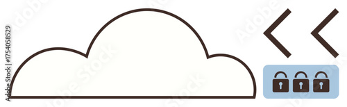 Cloud outline paired with locks and coding brackets representing secure cloud storage, data encryption, and safe access. Ideal for cybersecurity, cloud technology, data protection, privacy, IT