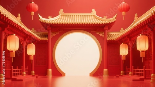 Chinese New Year Red Traditional Archway Space Banner