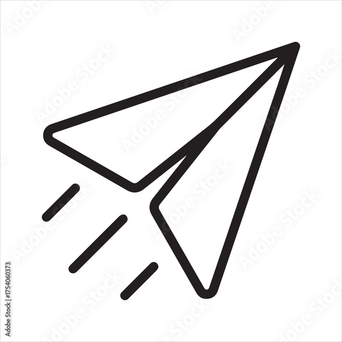Send icon in the form of a paper airplane flying with air stripes