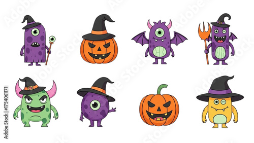 Happy Halloween Cute Monsters and Pumpkins Collection Vector Art