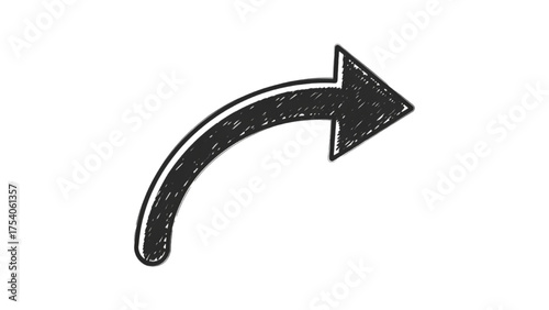 Hand-drawn curved arrow icon pointing to the right. Sketchy doodle symbol for direction and navigation