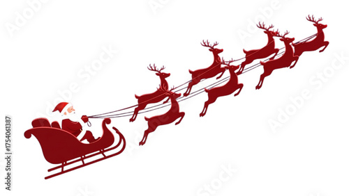 Classic Christmas Illustration of Santa Claus and Reindeer Sleigh Ride for Festive Holiday Celebration