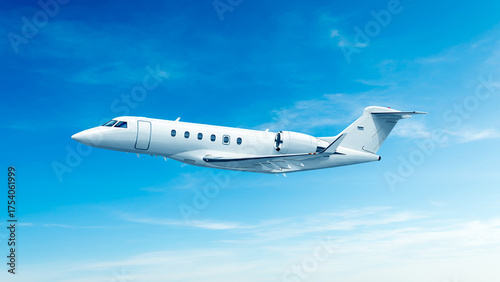 Wallpaper Mural White private jet airplane side view flying in the blue sky background. Modern private jet airplane. Side view angle. Torontodigital.ca