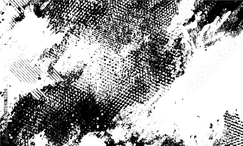 Vector halftone dots modern grunge texture with ink splatter effect , Halftone dots abstract grunge texture with black ink splatter brush stroke