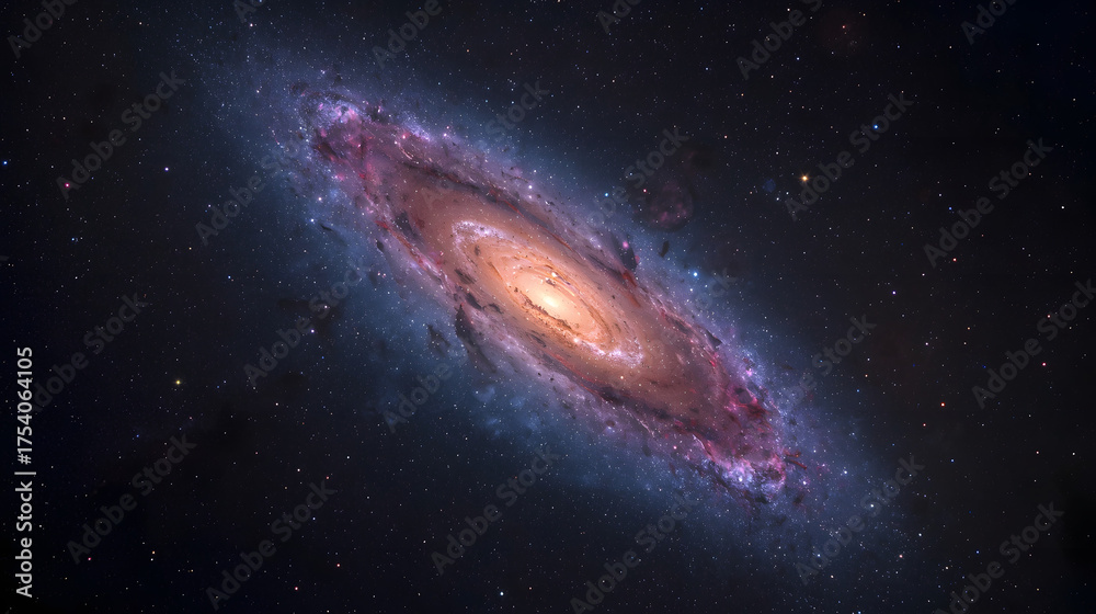 Obraz premium Spiral Galaxy in Deep Space With Bright Core and Vivid Dust Arms Across a Starry Cosmos