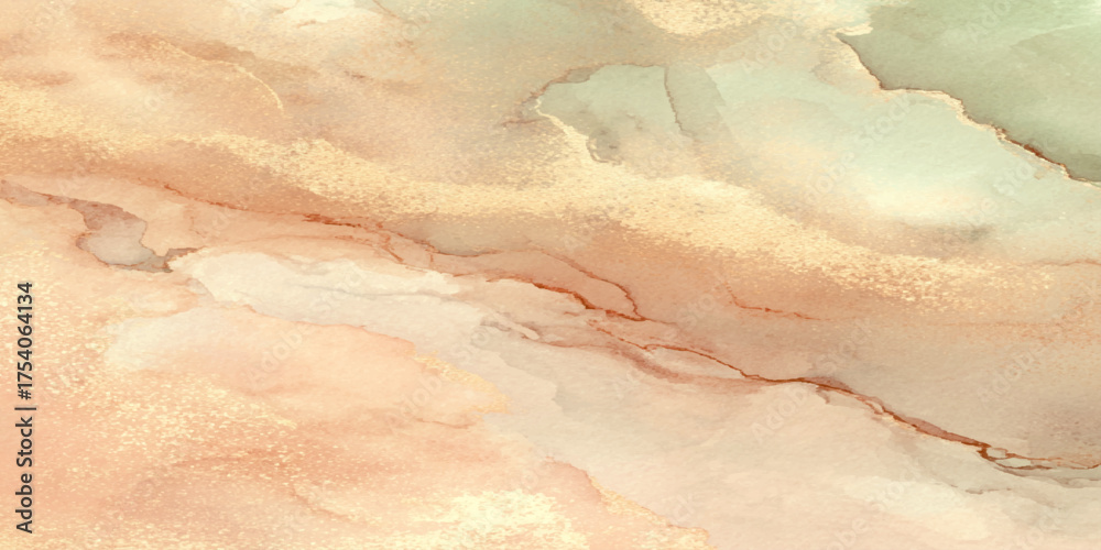 Naklejka premium Dreamy pastel watercolor background with gold marbling, soft fluid texture in pink, mint, lavender and peach tones.