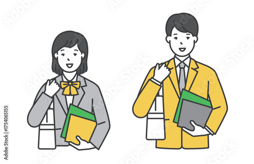 通学中の制服姿の女子学生と男子学生のイラスト素材