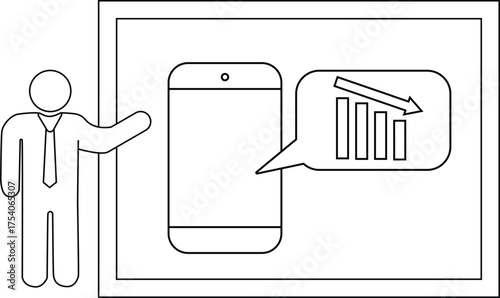 Business presentation Person showing falling stats on phone screen