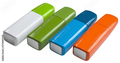 colorful set of flash drives or otg (on-the-go) devices isolated on a transparent background 
