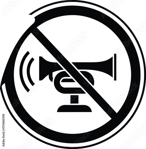 No horn sign isolated on white background, indicating a prohibition of using the horn in a specific area to maintain peace and quiet