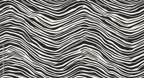 Abstract black and white textured wavy pattern, artistic lines, flowing design