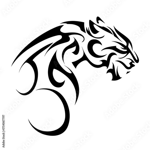 A fierce mythical creature with tribal patterns,