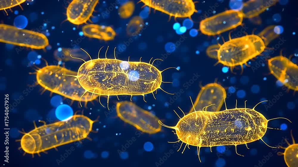 Detailed 3D animation visualization of Escherichia coli bacteria under ...