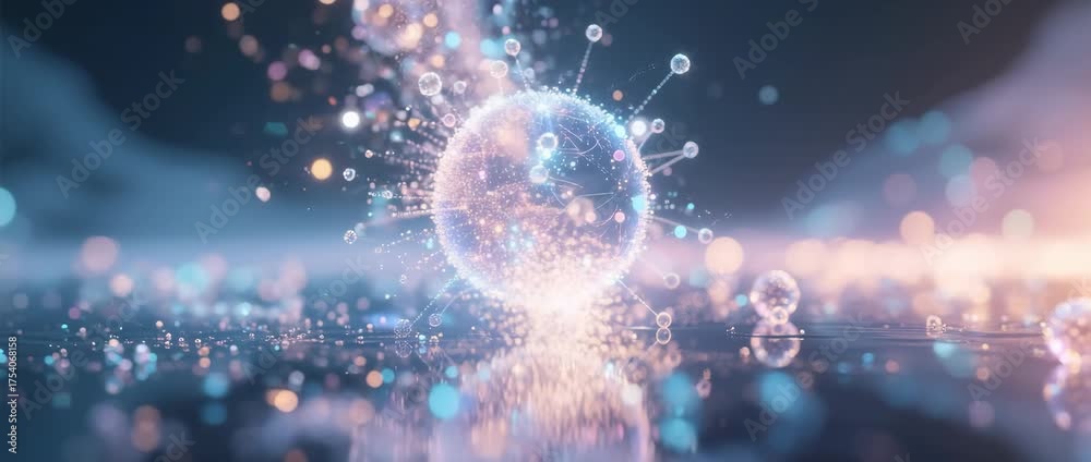 Electric blue plasma sphere and glowing fractal pattern backdrop for new year fireworks in the city sky