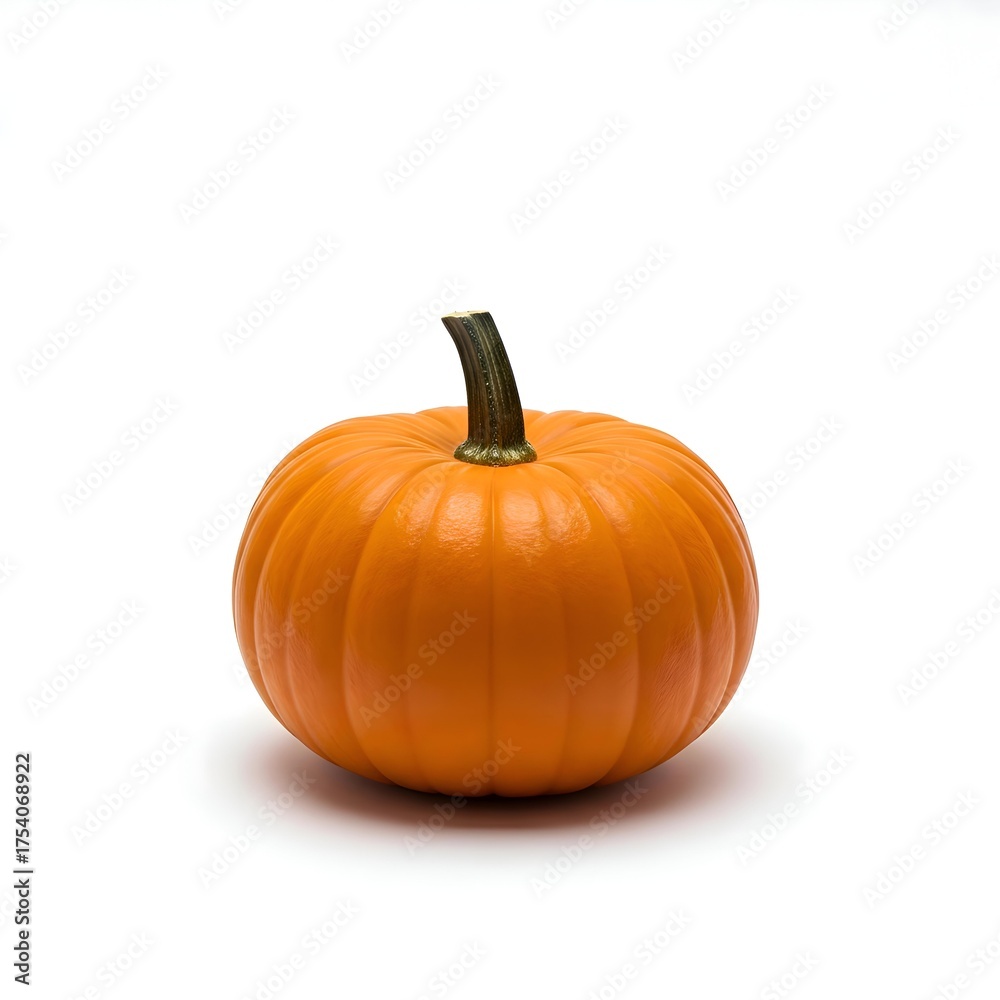 Obraz premium Bright Orange Pumpkin with Green Stem on a Clean White Background