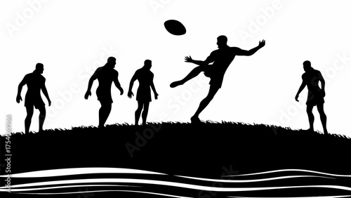 Dynamic rugby match silhouette showing athleticism and teamwork, perfect for sports designs and promotions