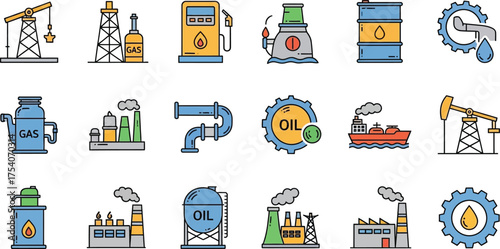 Oil and gas industry vector icon set illustration