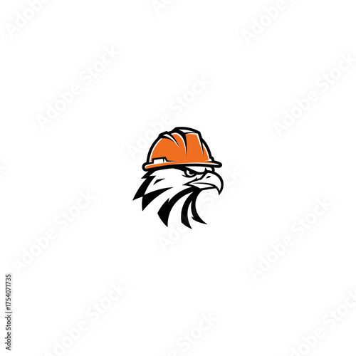 Eagle head wearing an orange hard hat