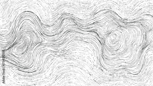 Abstract pattern of gray wavy lines with a distressed texture on a white background.