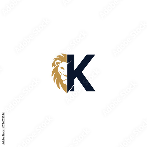 Letter K combined with lion head, gold and navy