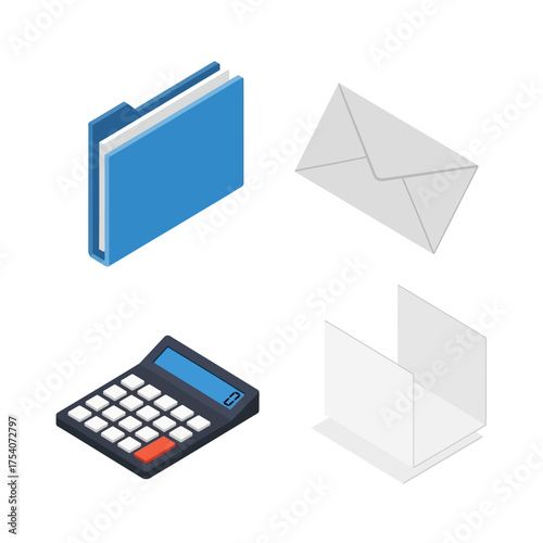 Isometric Icons of Business and Office Tools.