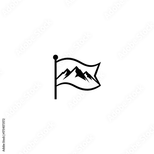 Mountain peaks displayed within a flag outline, simple black and white