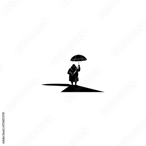 Silhouette of figure with umbrella in the rain