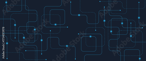 Abstract digital AI circuit board background with tech icons. Digital technology motherboard texture design. Engineering circuit board concept for poster, header, banner, website, presentation