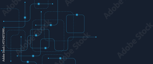 Abstract digital AI circuit board background with tech icons. Digital technology motherboard texture design. Engineering circuit board concept for poster, header, banner, website, presentation