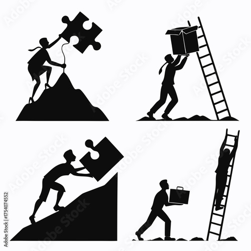 Vector art of business teamwork concept with people working together to achieve a common goal