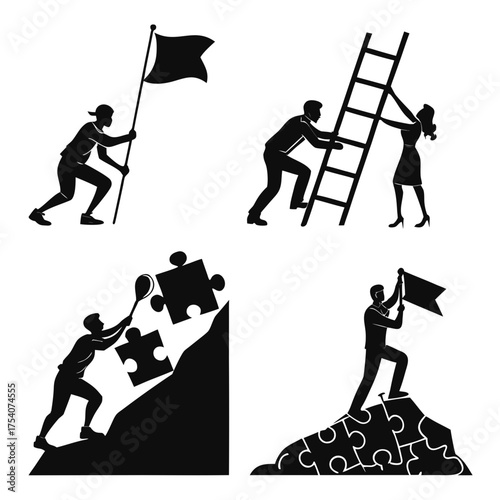 Vector art of business teamwork concept with people working together to achieve a common goal