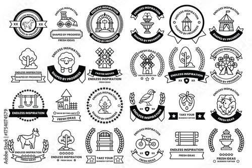 A collection of black and white symbols and icons