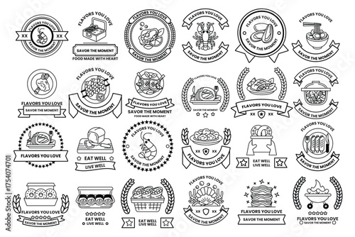 A collection of black and white symbols and shapes