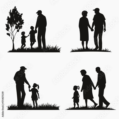 Vector art of silhouette of family members spending time together