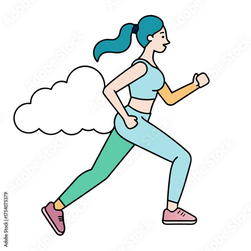 Woman Running Fast with Cloud Graphic, Fitness and Health Concept